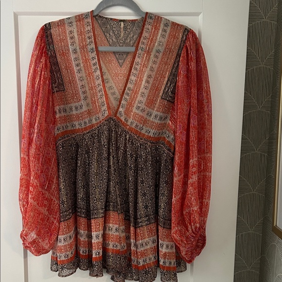 Free People Red and Black Boho Blouse - Picture 1 of 5